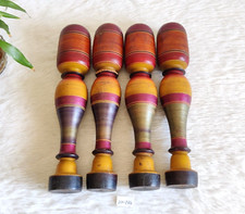 Ancien Laqué Multicolore Tabouret en Bois Pieds Décor Maison de Collection 4Pc