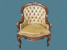 Fauteuil En Noyer Style Chesterfield Intégral Rénové Du XIXe Siècle