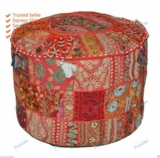 Pouf Ottoman En Coton Rouge
