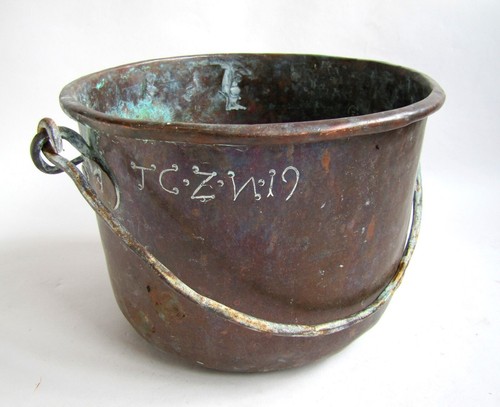 Ancien chaudron cuivre - chaudron, avec