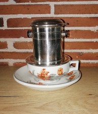 Rare Limoges H G Porcelain Coffee Cup, Art Deco, + Individual Silver Filter