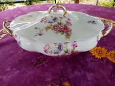 Soupière ou Légumier Ovale ancien Porcelaine Limoges France Décor Floral Coloré
