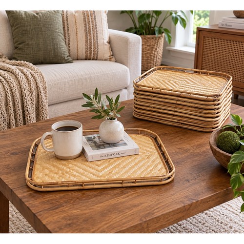 Vintage set woven bamboo - 10,