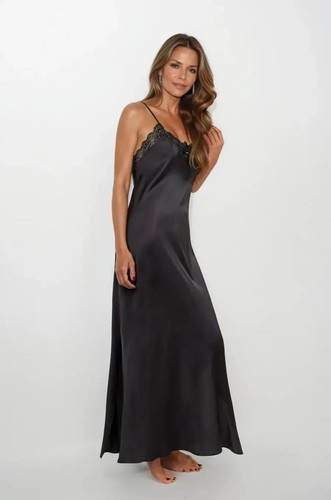 Nuisette longue satin noire - nuisette, &