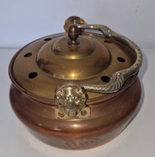 🦁 Brûle-parfum / encensoir vintage – Cuivre & laiton – Décor tête de lion