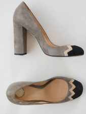 escarpins elisabetta franchi cuir velours talon bloc dentelle ronde beige 11 cm taille 39 