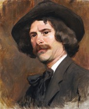 Portrait Painting Man Self Portrait Artist Painter Hat Mustache 1900 Oil