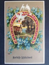 Beautiful postcard fantasy embossed embossed postcard horseshoes doves