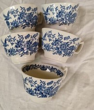 5 Tasses Anglaise Décor Oiseaux Fleurs Bleues