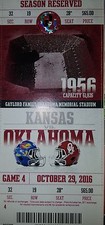 2016 OU Oklahoma Sooners vs Kansas Jayhawks Ticket Stub