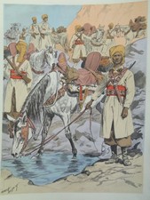 Gravure Militaire MAURICE TOUSSAINT Spahis Marocains Planche Uniforme Armée