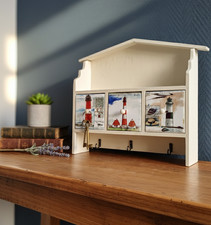 Boîte à Clés Murale en Bois et Céramique – 3 Mini-Tiroirs de Rangement Secrets