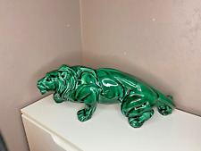 Saint Clement Lion Roaring Fine Enameled Earthenware Green Art Deco 45 cm