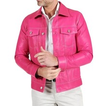 Veste camionneur rose en cuir