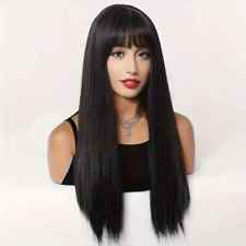 Perruque droite de 24 pouces avec frange cheveux long et lisse noir