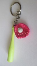 Vintage Keychain, 80s, Taiwan, Glove, Ball and Baseball Bat