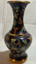 Kuo’s China Cloison Blue Floral Enameled Chinese Cloisonné Bud Vase Vintage