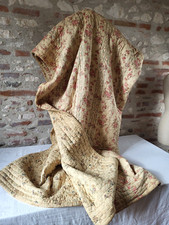 Antique 19th Century Hand Printed Boutis Bed Cover 222x222cm Old Quilted Blanket