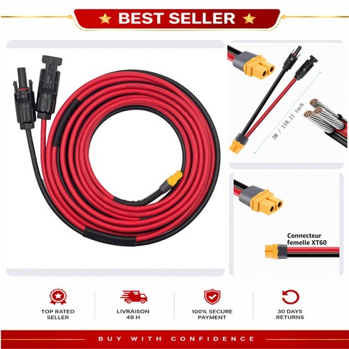 Câble solaire 10awg xt60 - câble, 3m