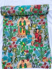 Frida Kahlo Kantha Quilt Cotton Throw Bedspread Coverlet Blanket Bed Cover Gudri