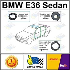 1991-1998 BMW E36 Sedan 6-Pc Rubber Seal Weatherstrip Set Doors, Sunroof, Trunk
