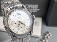 Oris 7546A Silver Triple Calendar Moon Phase Automatic Men's Watch Vintage w/box