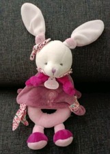 2008🌟Doudou et compagnie hochet lapin Rabbit blanc rose prune cerise