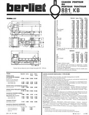 BERLIET / 881 KB / CARRIER or TRACTOR / TECHNICAL SHEET from 1976