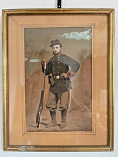Ancien Tableau Lithographie Soldat Infanterie Première Guerre Poilu