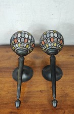 lot de deux appliques murales en métal et verre vitraux multicolore luminaire