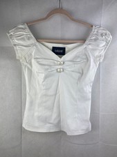 Collectif Dolores Top UK 10 S White Pin up Rockabilly Vintage Blouse