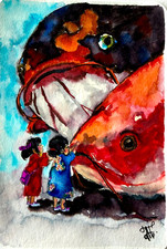 Peinture poisson koï fille