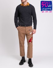 RRP€350 RANDOM IDENTITIES Shetland Wool Crew Neck Sweater Size M Grey Chain Trim