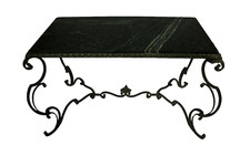 table  basse années 1940 fer forgé et marbre 