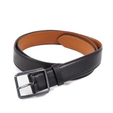 $470 STEFANO BEMER Charcoal Black Calf Leather Belt with Sterling Buckle 42