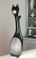 Black and Silver Wooden Cat Statue Wood and Rag