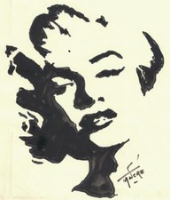Original Portrait of Maryline MONROE (Black & White) Felt & Watercolor