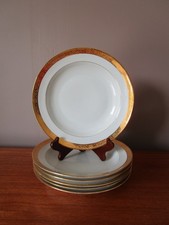 6 HOLLOW PLATES 23 CM LIMOGES PORCELAIN WHITE GILDING EDGES