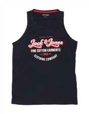 JACK & JONES Mens Graphic Vest Top Large Navy Blue Cotton CM08