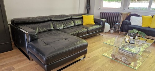 Canapé cuir noir xxl - 3, places