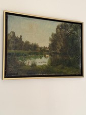 Huile sur toile paysage étang