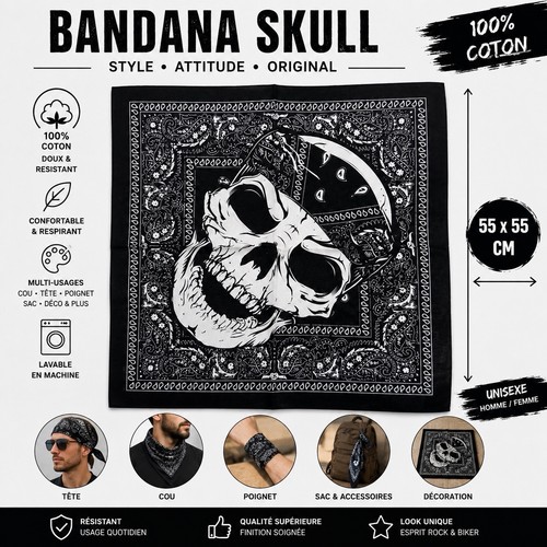 Bandana foulard tête mort - bandana,