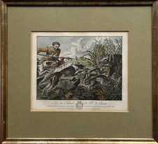 Gravure sur Cuivre Baroque Scène de Chasse Chiens les Sangliers Par Rubens L. Le