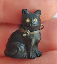 Antique Czech Glass Black Kity Cat Charm Pendant