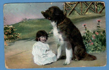 GIRL AND DOG SAINT BERNARD VINTAGE PC. 7233