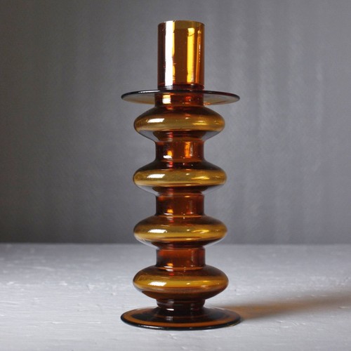 Bougeoir verre ambré vintage