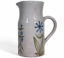 Roger Capron Pitcher Signed Blue Flower Ceramic 50 Vallauris Era Picault