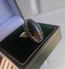 Argent Mousse Agate Bague Écossais Vintage 1970s Motif Taille M À N
