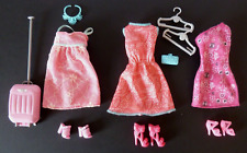 R6- LOT CLOTHES DOLL MODEL BARBIE pink dress shoes bag suitcase VGC