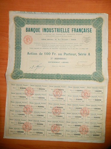 Ancienne action 100f banque - de,